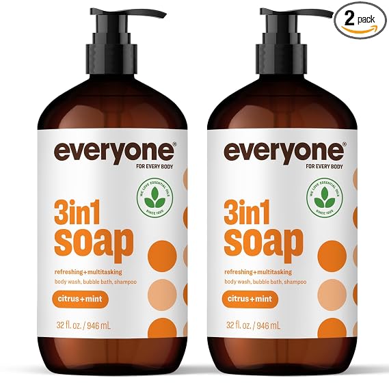 Everyone 3-in-1 Soap, Body Wash, Bubble Bath, Shampoo, 32 Ounce (), Citrus and Mint, made with Essential Oils for Men and Women