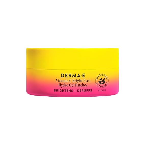 Derma E Vitamin C Bright Eyes Hydro Gel Under Eye Patches for Dark Circles (60 Ct,) Allantoin, Caffeine & Vitamin B3, Eye Patches for Fine Lines, Wrinkles, Dark Circles & Puffy Eyes 3oz