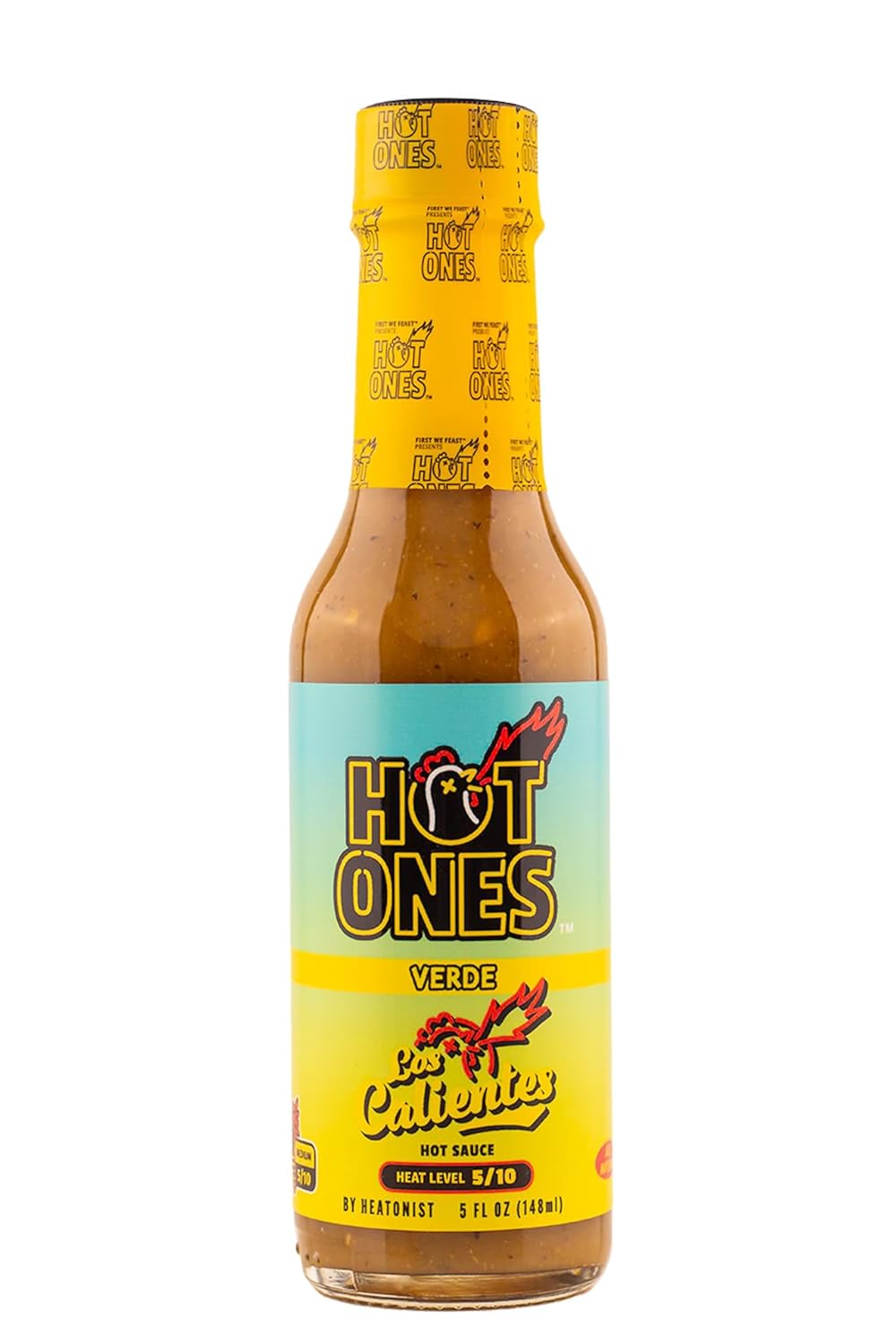 Hot Ones Los Calientes Verde Hot Sauce Made With Natural Ingredients & Fiery Flavors From Green Serrano Peppers, Orange Habanero & Apricot, 5 fl oz Bottles (1-Pack)