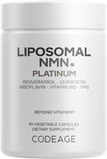 Codeage Liposomal NMN Platinum - 500 mg NMN Supplement, Nicotinamide Mononucleotide, NAD Precursor - Quercetin, Resveratrol, Betaine TMG, Vitamin B2 Riboflavin & Vitamin B12 - Non-GMO - 90 Capsules