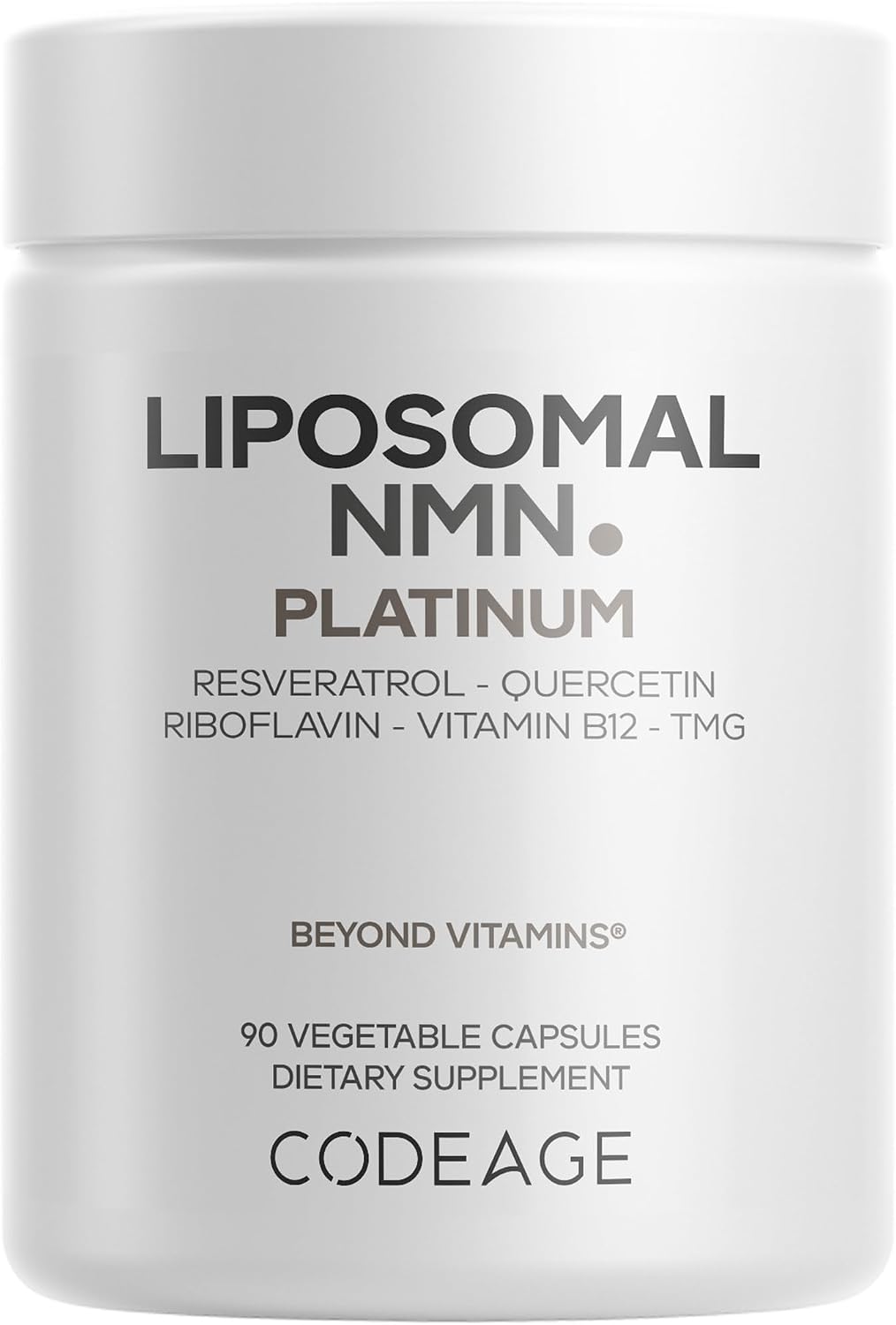 Codeage Liposomal NMN Platinum - 500 mg NMN Supplement, Nicotinamide Mononucleotide, NAD Precursor - Quercetin, Resveratrol, Betaine TMG, Vitamin B2 Riboflavin & Vitamin B12 - Non-GMO - 90 Capsules