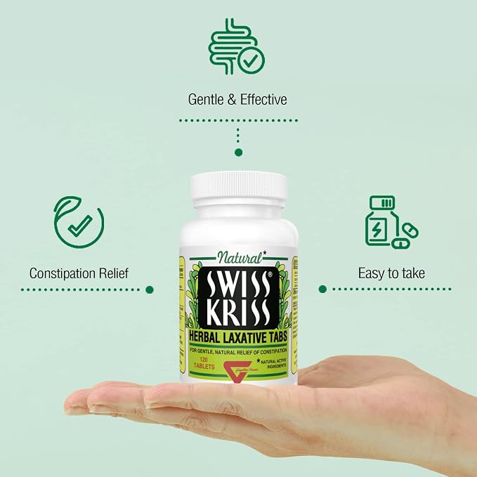 Swiss Kriss Herbal Laxative Tablets, Gentle & Natural Laxatives for Constipation Relief for Adults & Children Over Age 6, Works in 6-12 Hours, Senna Laxative (120 Tablets)