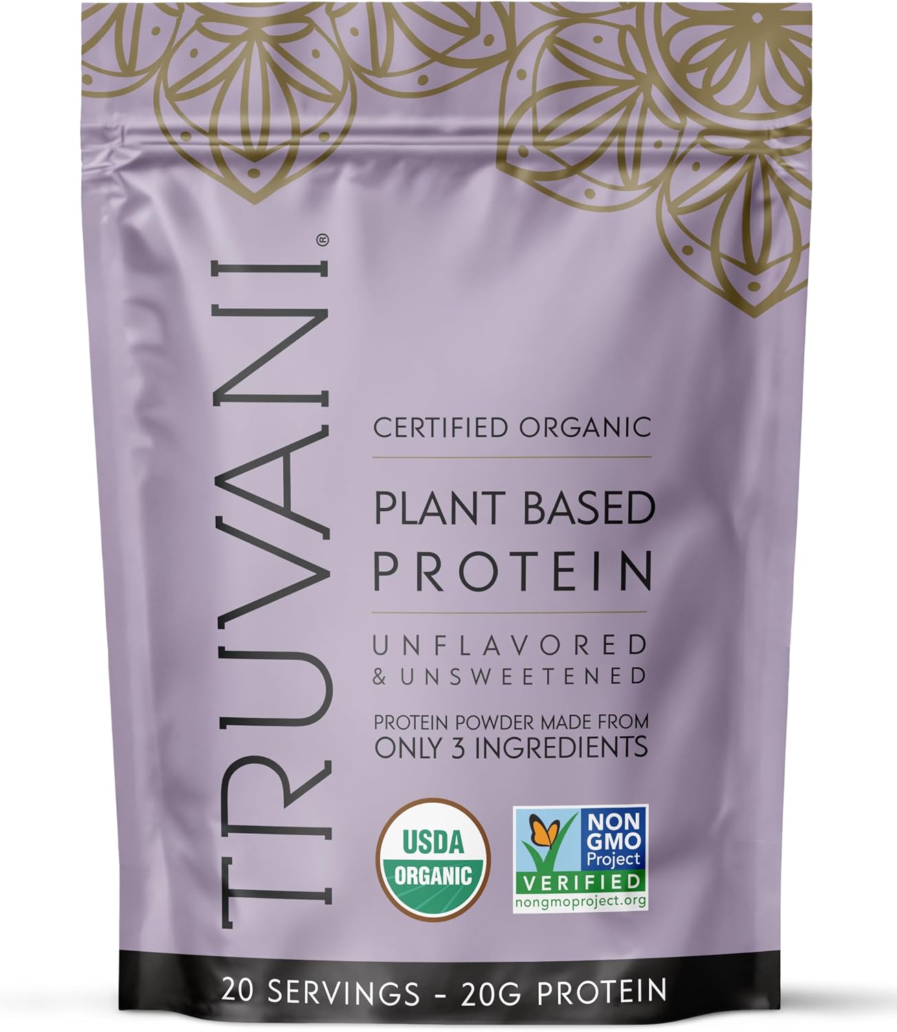Truvani Pea Protein Powder | Unflavored | 20g Organic Vegan Plant Based Protein | 20 Servings | Keto | Gluten & Dairy Free | Low Carb | No Added Sugar