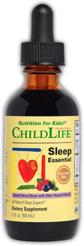ChildLife Essentials Sleep Essential - Melatonin-Free Sleep Aid for Kids, Natural Sleep Drops for Children 3+ with Passion Flower & Valerian Root, Comes with Dropper - Berry Flavor, 2 Fl Oz