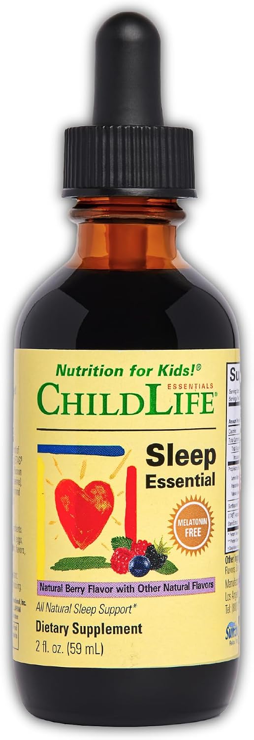 ChildLife Essentials Sleep Essential - Melatonin-Free Sleep Aid for Kids, Natural Sleep Drops for Children 3+ with Passion Flower & Valerian Root, Comes with Dropper - Berry Flavor, 2 Fl Oz