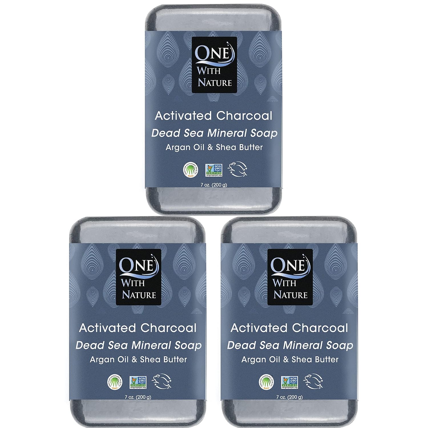 One With Nature Activated Charcoal Soap 7oz  – Detoxifying and Exfoliating Charcoal Soap Bar with Dead Sea Salt for Face & Body, for Men & Women