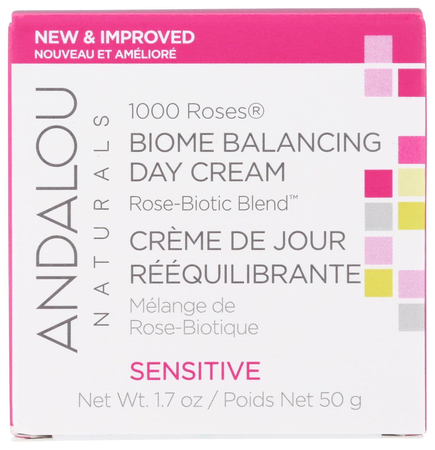 Andalou Naturals 1000 Roses Biome Balancing Day Cream, Sensitive, Cruelty Free, Gluten Free, 1.7 Ounces (Pack Of 1)
