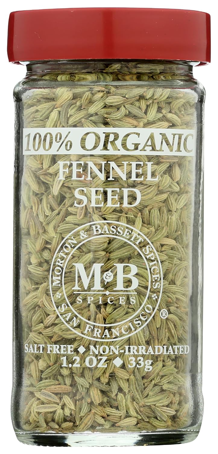 Morton & Bassett 100% Organic Fennel Seed | Sweet, Licorice-Like Flavor for Sausage, Curries & Breads | Gluten Free, Salt Free, Non-GMO | 1.2 oz Jar