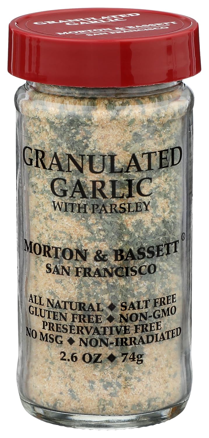 Morton & Bassett Granulated Garlic with Parsley, 2.6oz – Salt-Free, Non-GMO, Herb Blend, Aromatic & Flavorful Seasoning for All Purpose Cooking Visit the Morton & Bassett Store
