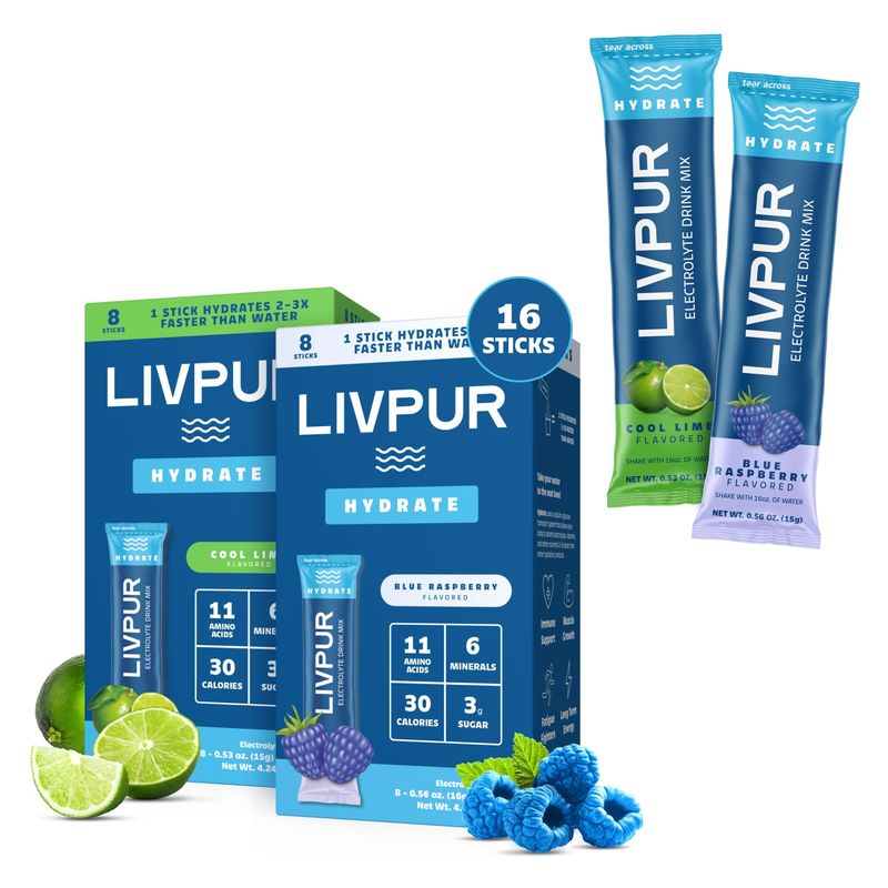 LIVPUR Electrolyte Peach lime Drink Mix, Instant Hydration Powder with Vitamin C, B6, B12 & Essential Amino Acids, Sports Essentials, Cool Lime