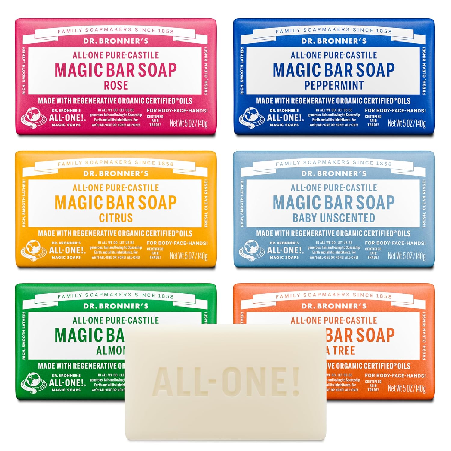 Dr. Bronner's Pure-Castile Magic Bar Soaps Unscented, Lavender, Peppermint, Citrus, - Made with Regenerative Organic Certified Oils, Vegan, Non-GMO Visit the Dr. Bronner's Store. Sold individually